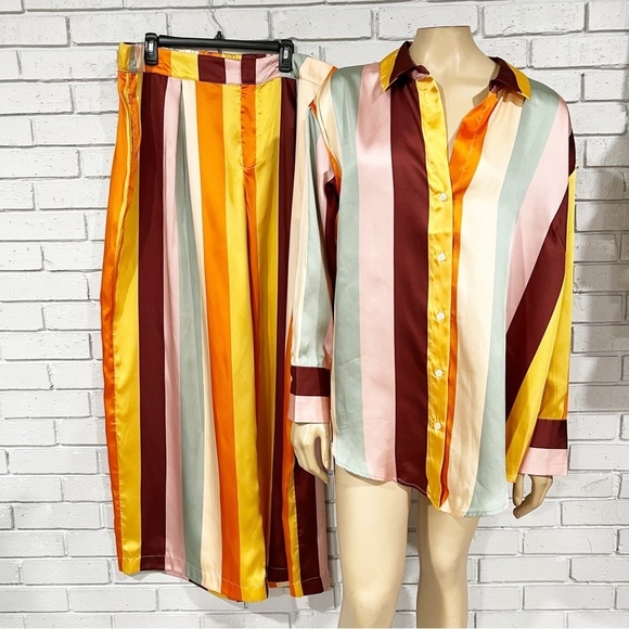 Fe Noel x Target Women’s Striped Pants and Button Down Top - Size 2X